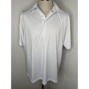 Donald Ross Golf Shirt Polo L Blue White Polka Dot Pattern Short Sleeve